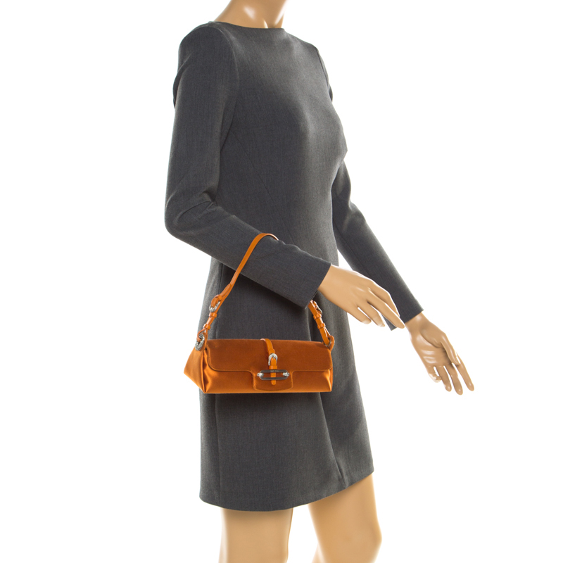 

Jimmy Choo Orange Satin Crystal Tulita Clutch