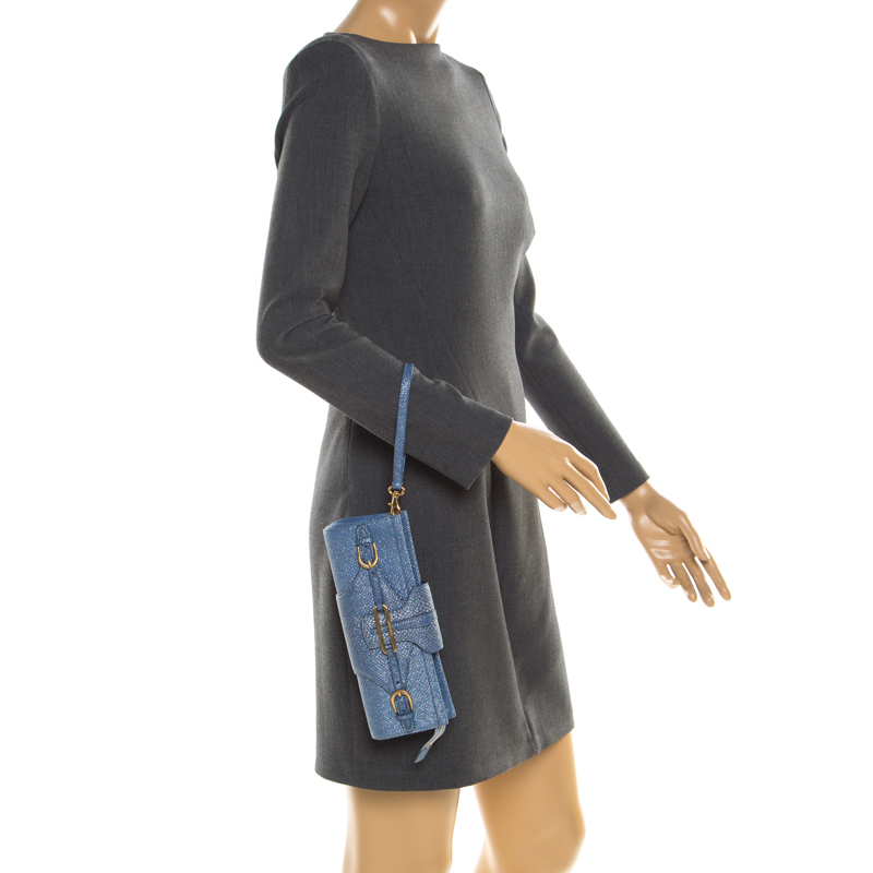 

Jimmy Choo Blue Lizard Embossed Leather Tulita Clutch