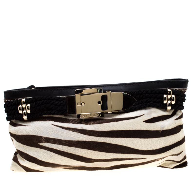 مملوكة مسبقًا Jimmy Choo Black/White Zebra Print Calfhair Clutch