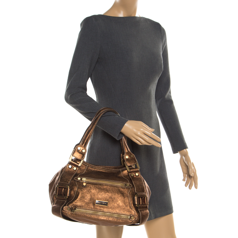 

Jimmy Choo Bronze Leather Mahala Tote, Brown