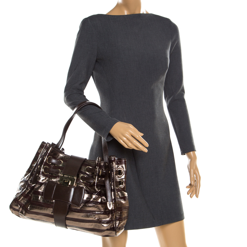 

Jimmy Choo Brown/Gold Eel Leather Riki Tote