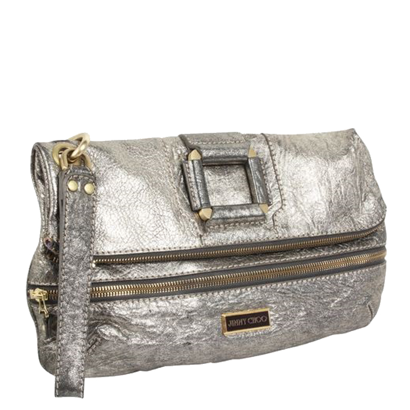 

Jimmy Choo Silver Maxi Metallicn Leather Clutch