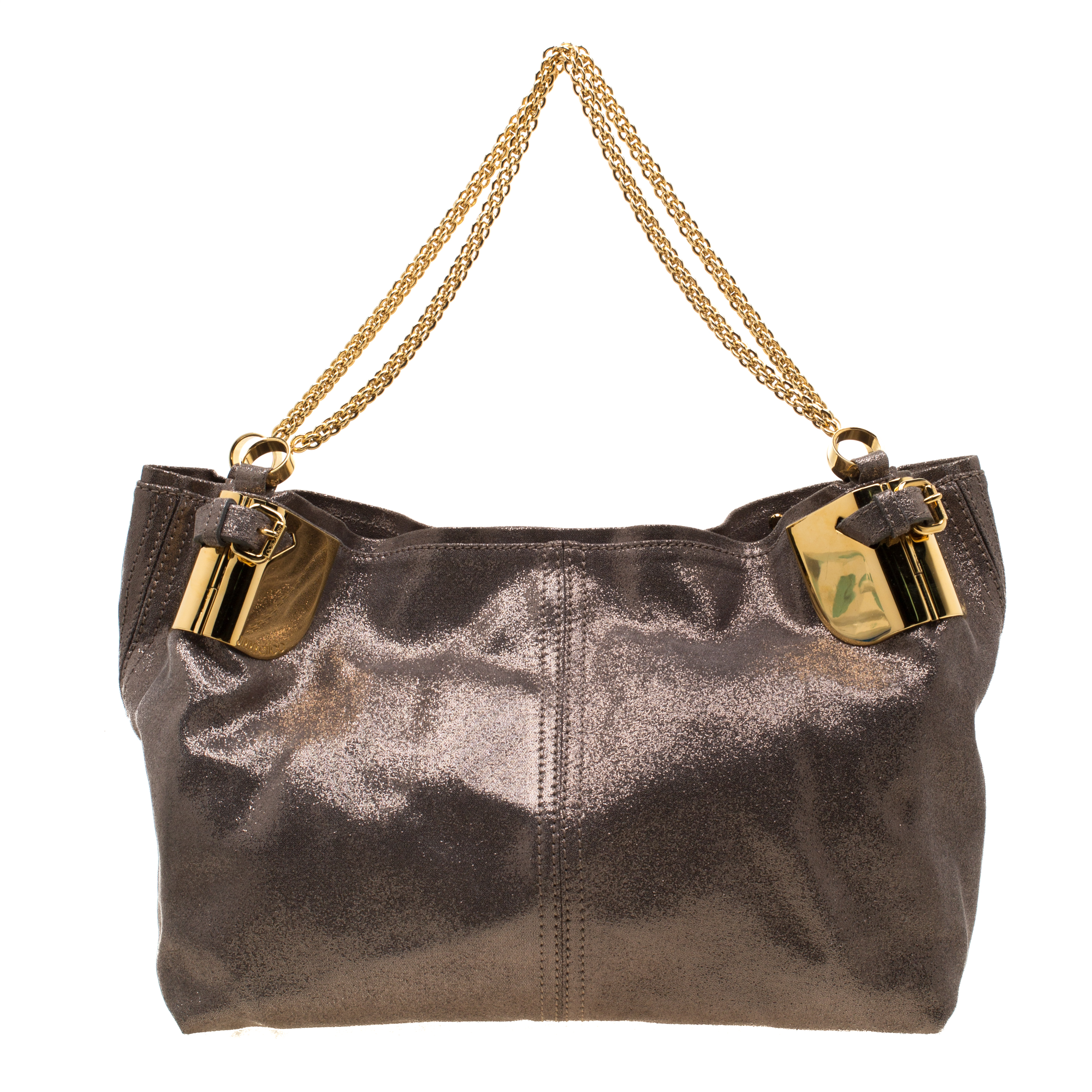 Pre Owned Jimmy Choo Grey Shimmering Leather Chain Tote