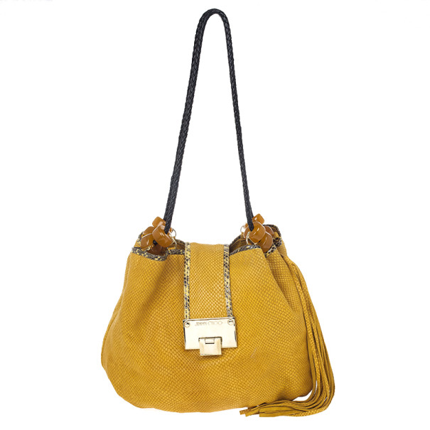 مملوكة مسبقًا Jimmy Choo Beige Leather &amp; Python Riki Hobo
