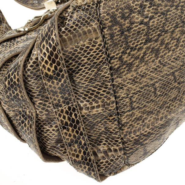 Pre-owned Jimmy Choo Bree Snakeskin Tote In Brown