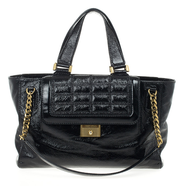 Pre Owned Jimmy Choo Black Patent Leather 'Camille' Quilted Pocket Tote