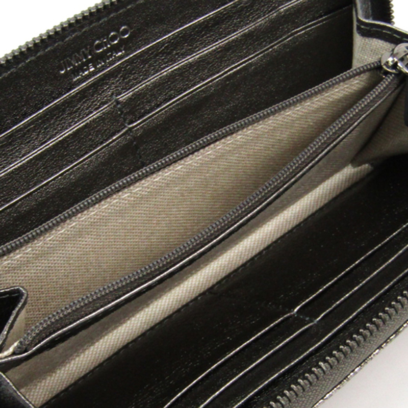

Jimmy Choo Dark Gray Metalic Leather Filipa Zip Around Wallet, Grey
