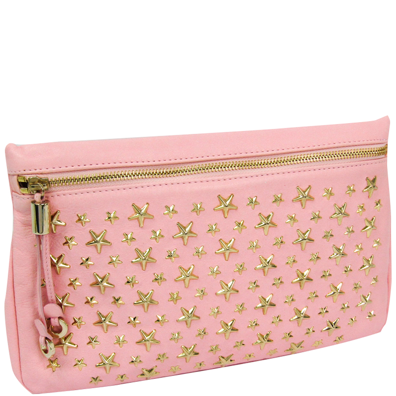 

Jimmy Choo Pink Leather Studded Clutch Bag