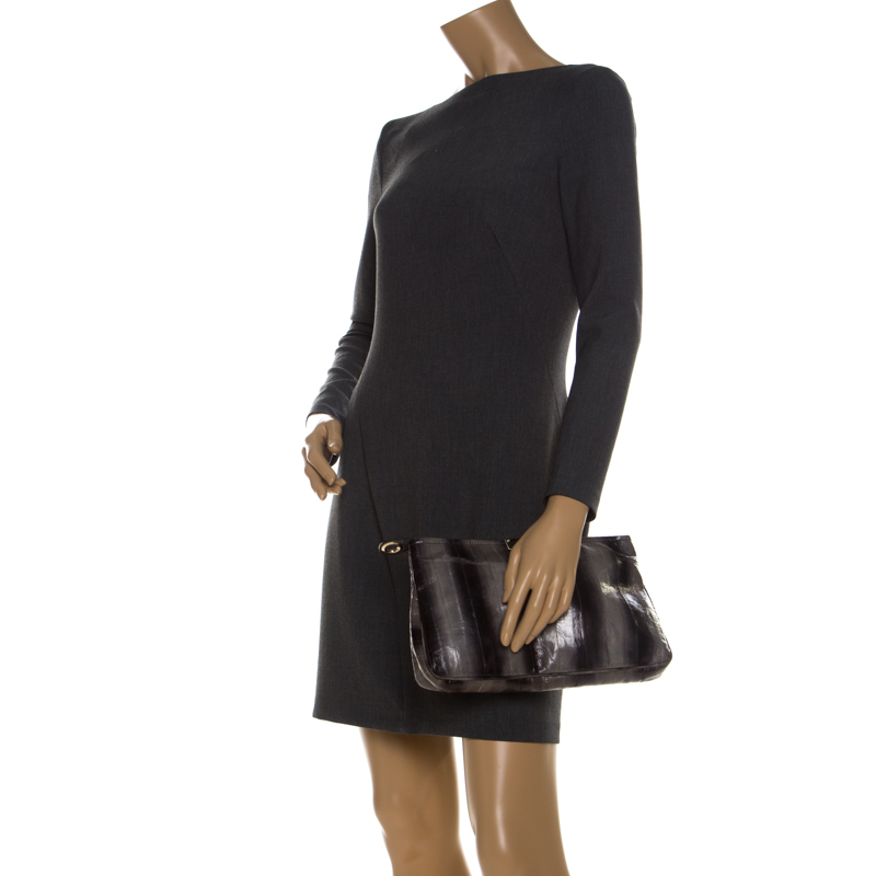 

Jimmy Choo Grey Eel Leather Zulu Clutch