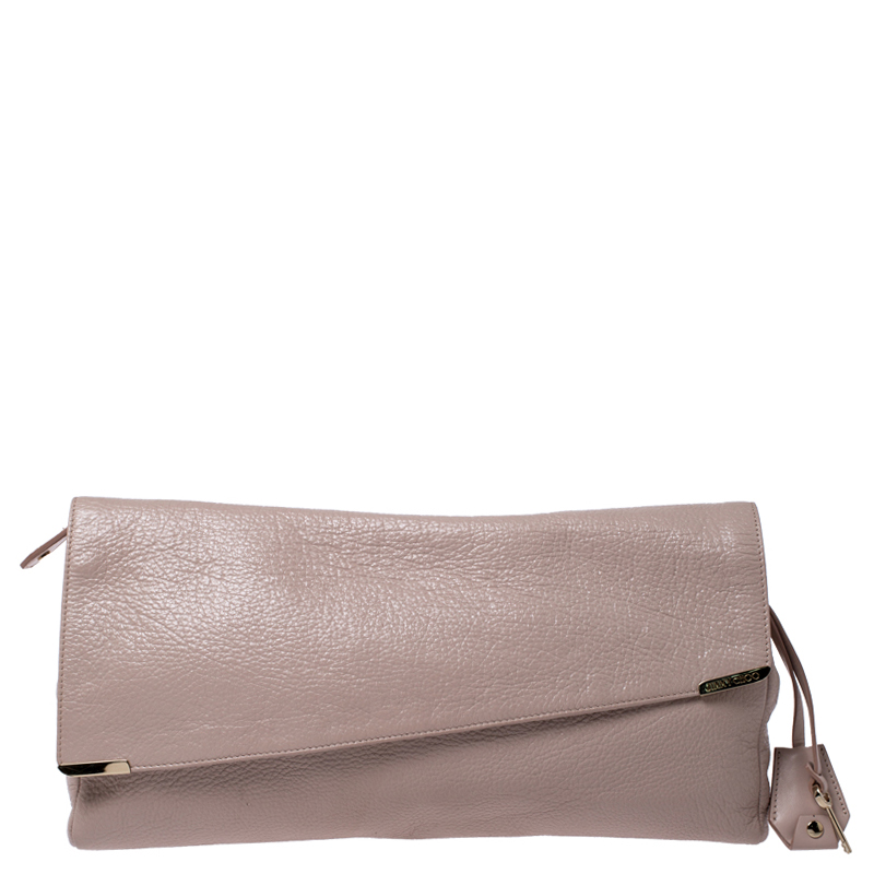 Jimmy Choo Nude Patent Leather Flap Clutch