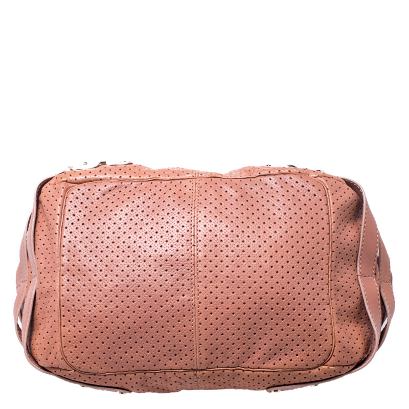 Pre-owned Jimmy Choo Nude Pink Perforated Leather Bardia Buckle Shoulder Bag