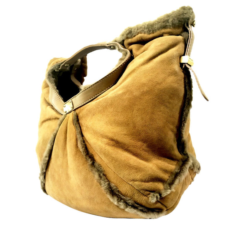 

Jimmy Choo Brown Fur And Camel Leather Hobo Bag