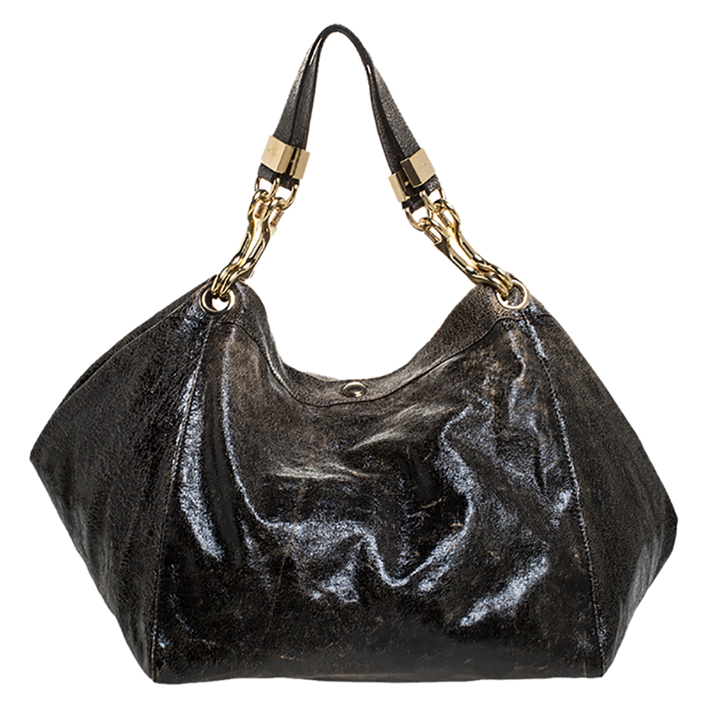 مملوكة مسبقًا حقيبة يد جيمي تشو لوهلا جين جلد ثعبان سوداء