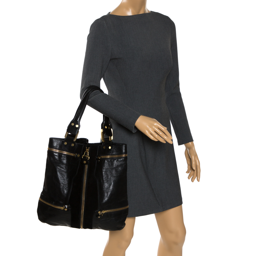 

Jimmy Choo Black Leather and Suede  Mona Tote