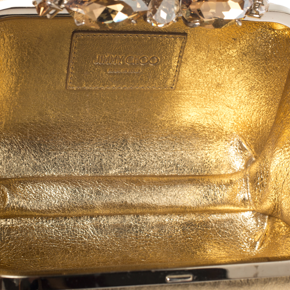 

Jimmy Choo Metallic Gold Leather Crystal Embellished Cloud Clutch