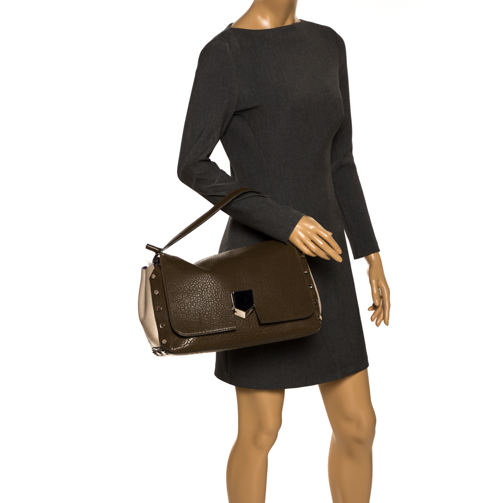 

Jimmy Choo Dark Green/Beige Leather Lockett Shoulder Bag