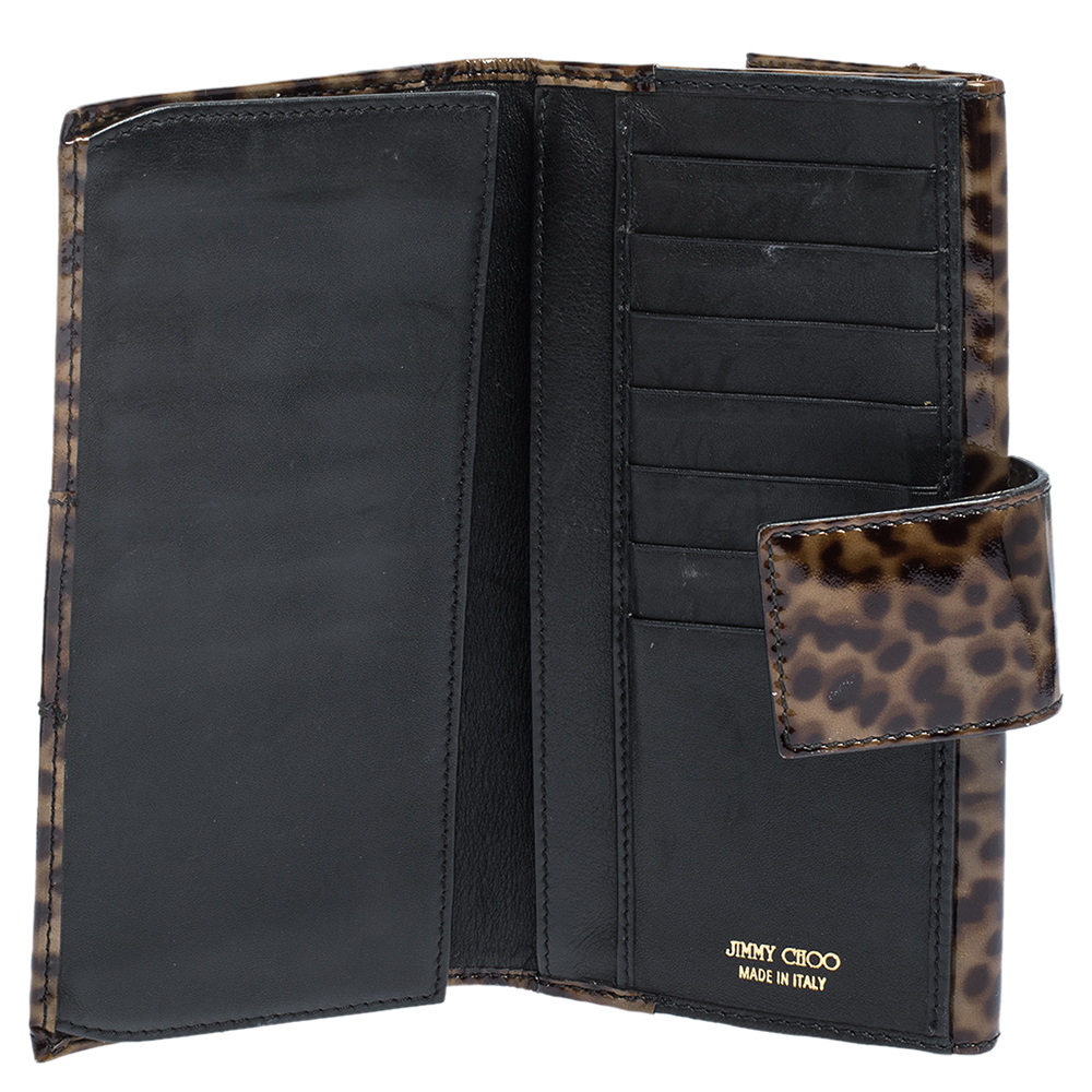 

Jimmy Choo Brown Leopard Print Patent Leather Continental Wallet