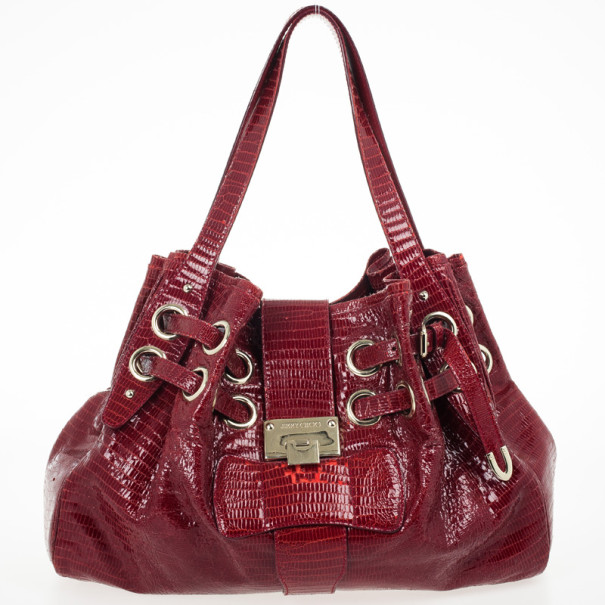 مملوكة مسبقًا Jimmy Choo Burgundy Lizard Embossed Glazed Leather Ramona Bag