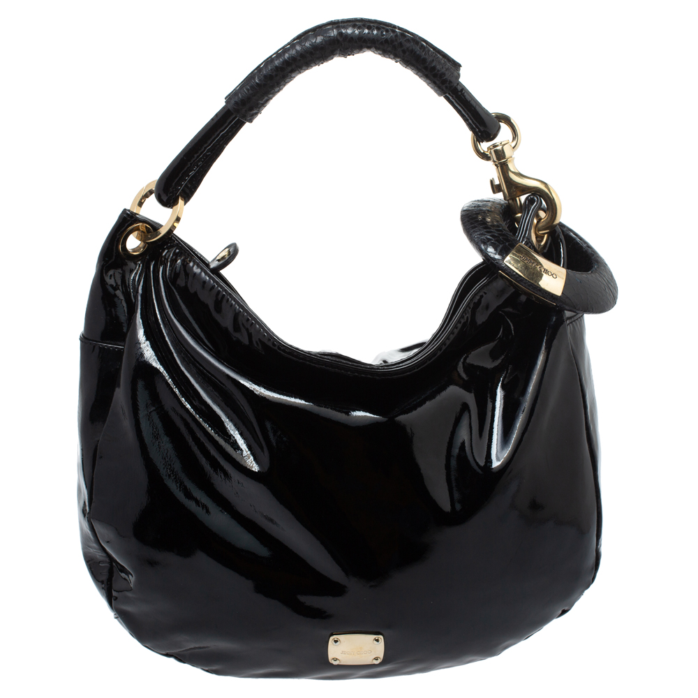 

Jimmy Choo Black Patent Leather and Python Large Sky Hobo
