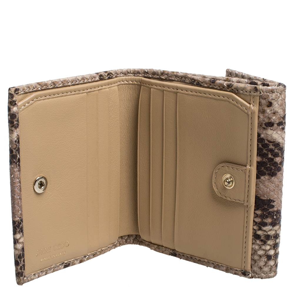 

Jimmy Choo Beige Python Effect Leather French Flap Wallet