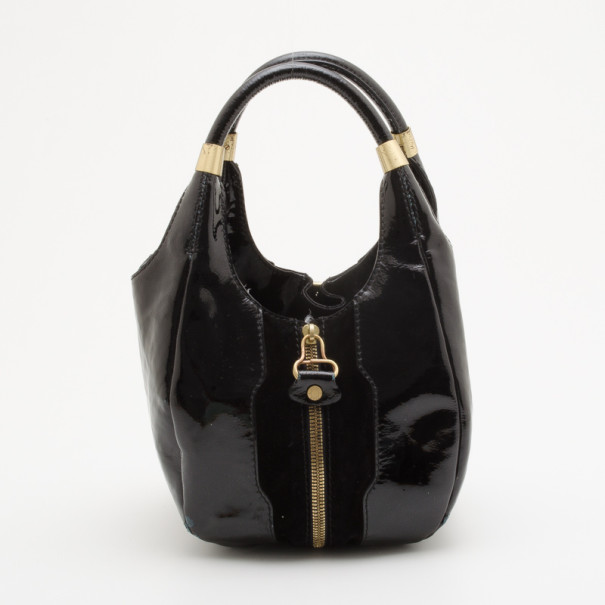 Pre Owned Jimmy Choo Black Leather Middle Zip Hobo