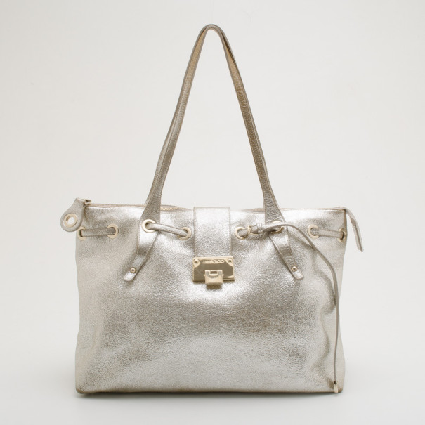 Pre Owned Jimmy Choo Metallic Glitter Rhea Tote