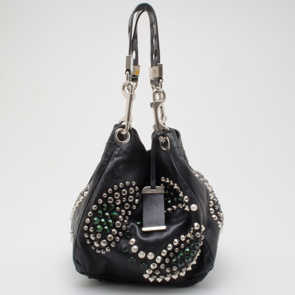 Pre Owned Jimmy Choo Black Studded Lohla Jane Hobo