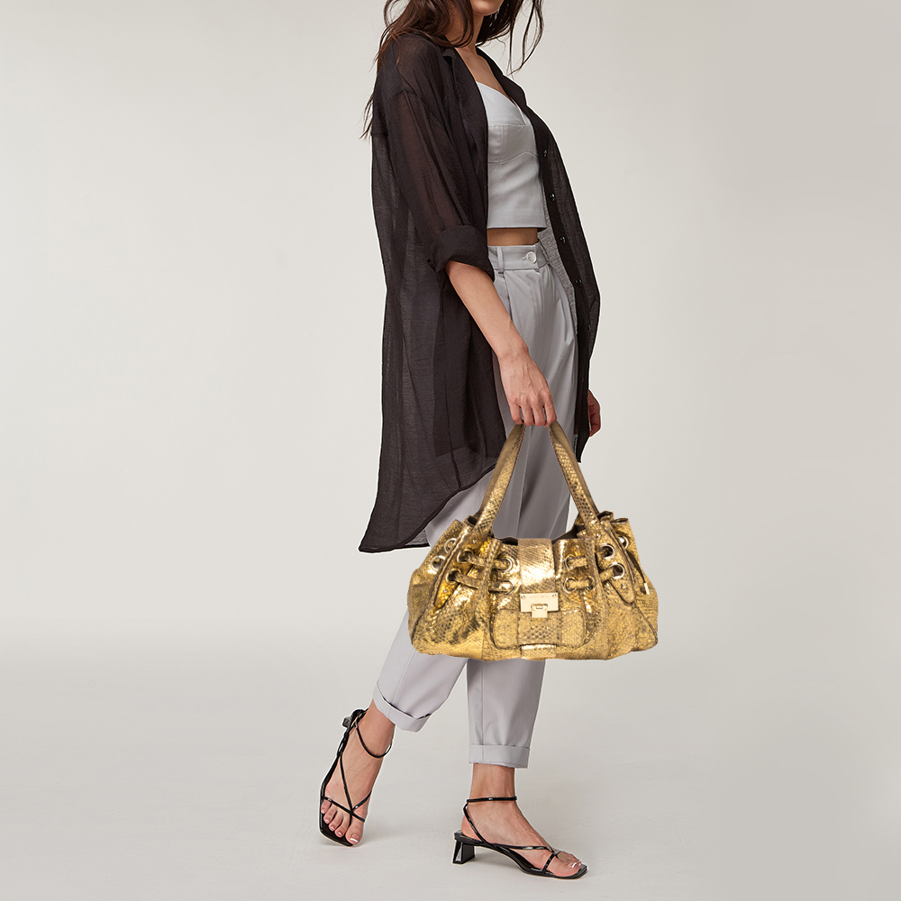 

Jimmy Choo Gold Python Ramona Tote