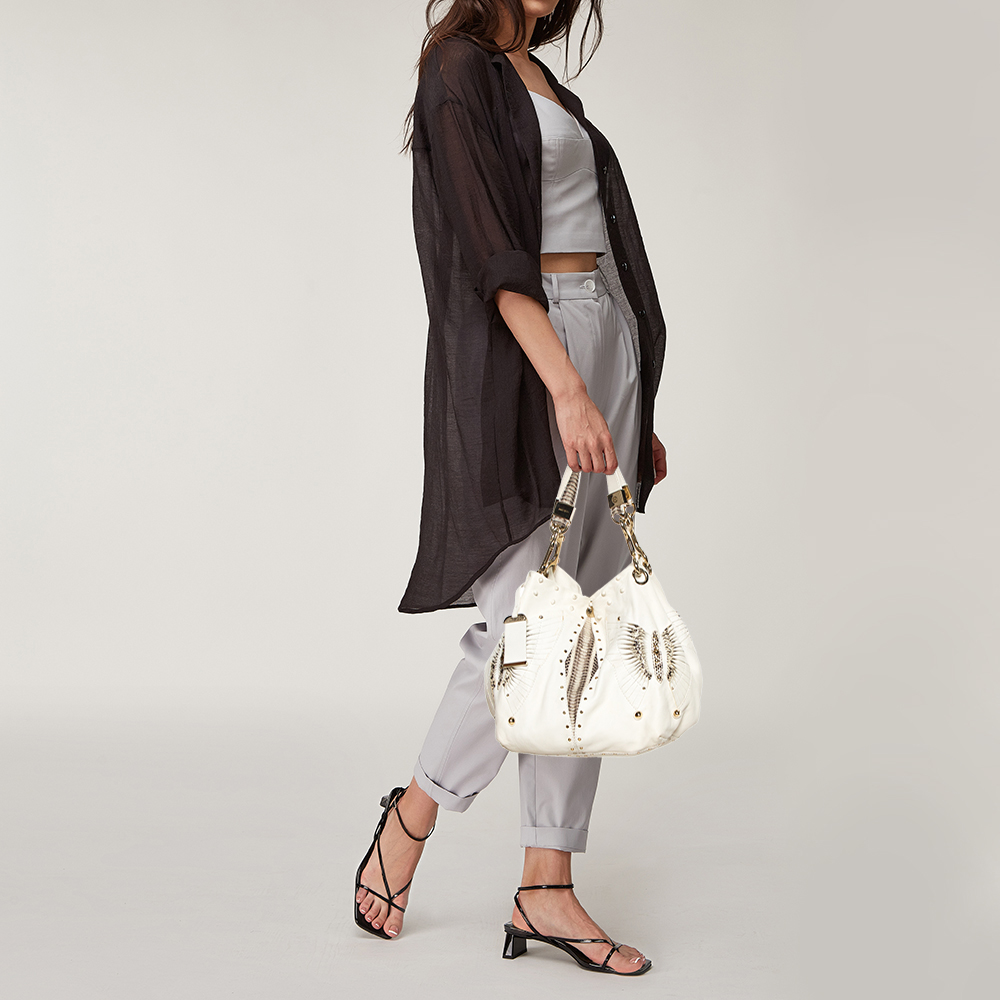 

Jimmy Choo White Leather and Snakeskin Trim Lohla Jane Tote