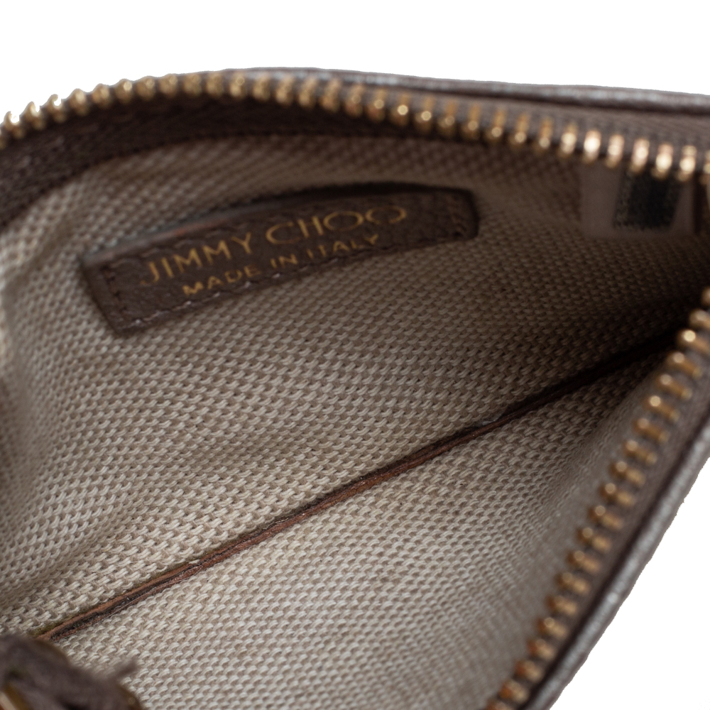 

Jimmy Choo Metallic Grey Leather Nancy Star Studded Key Pouch
