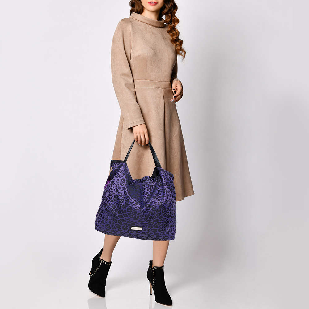 

Jimmy Choo Purple/Black Leopard Print Fabric Tote