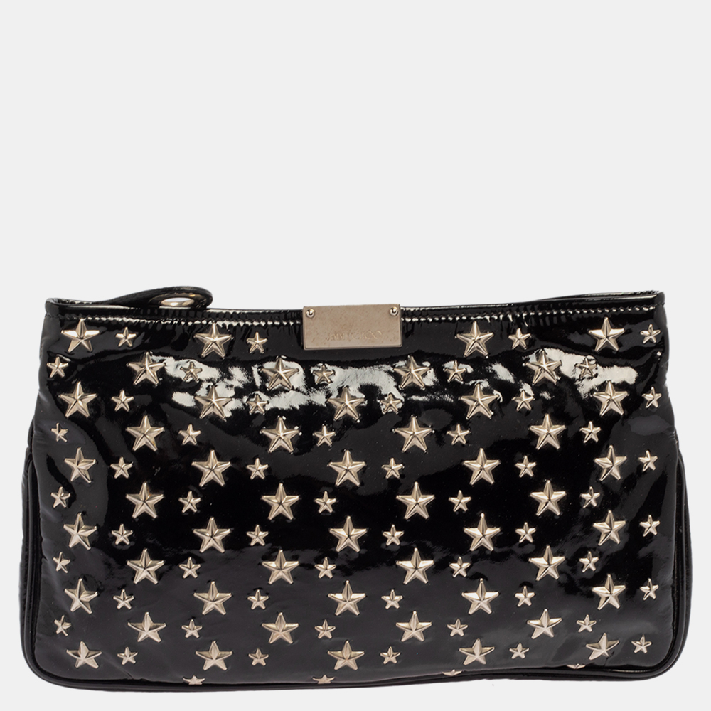 Pre-owned Jimmy Choo Black Patent Leather Star Studded Clutch