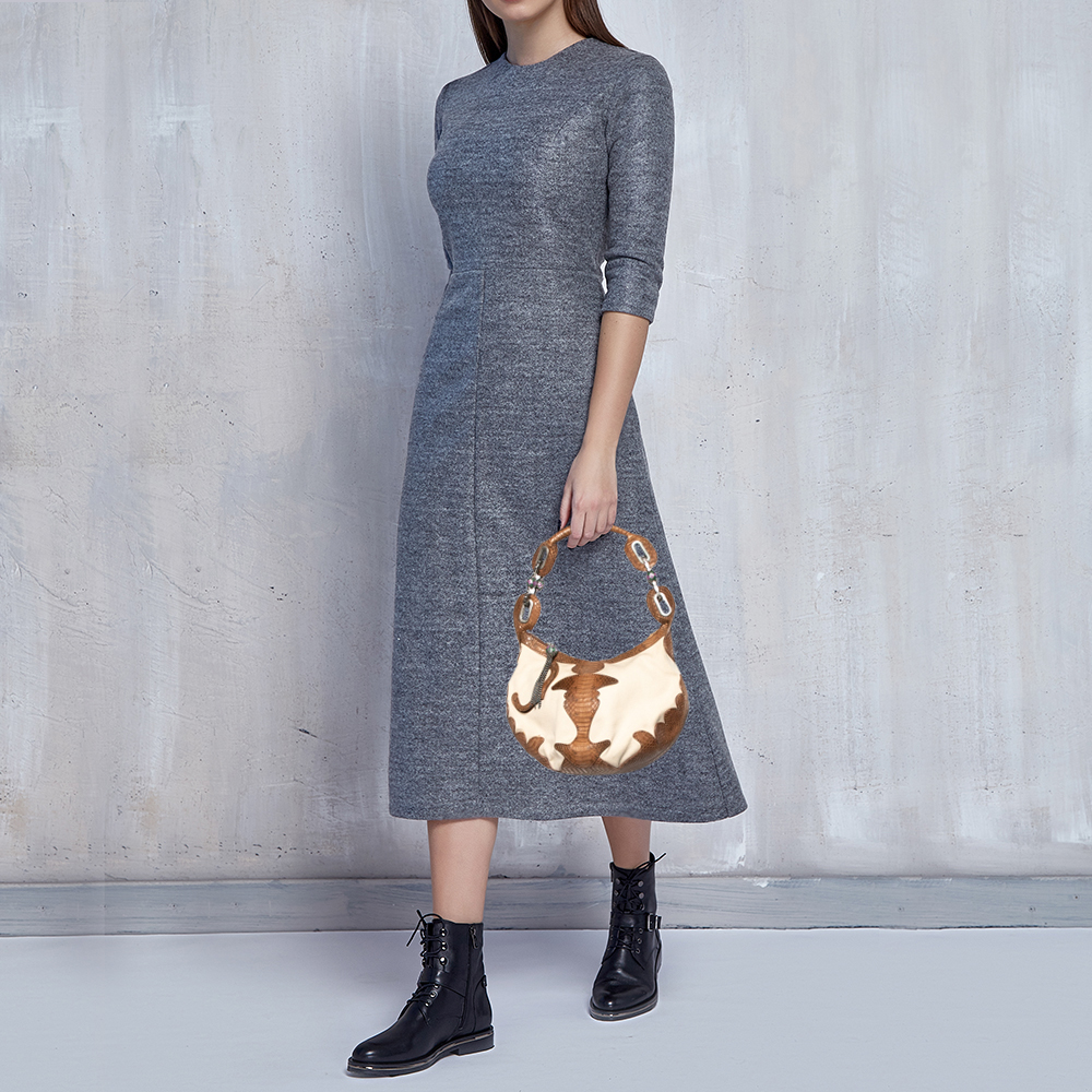 

Jimmy Choo Beige/Brown Canvas And Python Leather Hobo