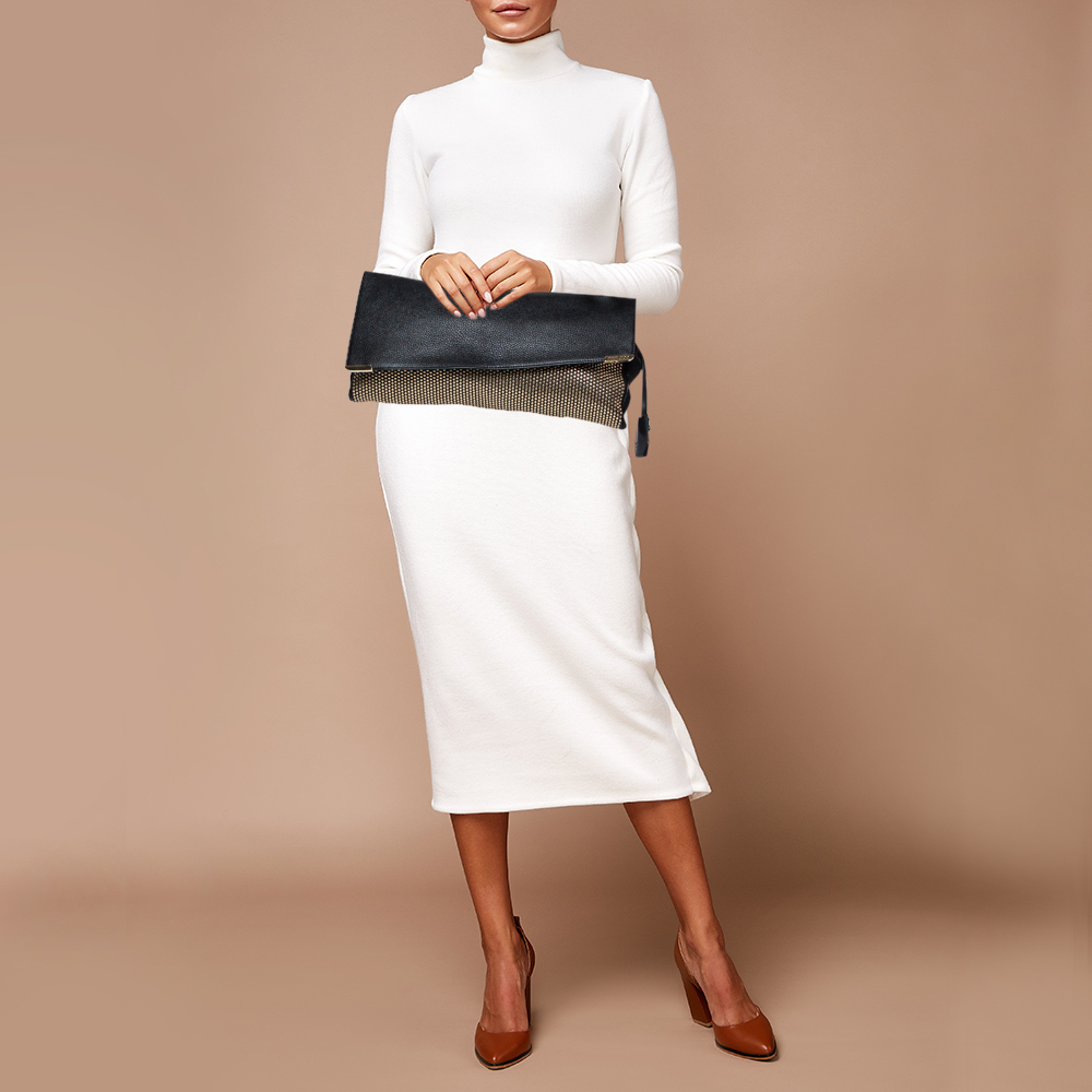 

Jimmy Choo Black Leather Studded Oversized Clutch