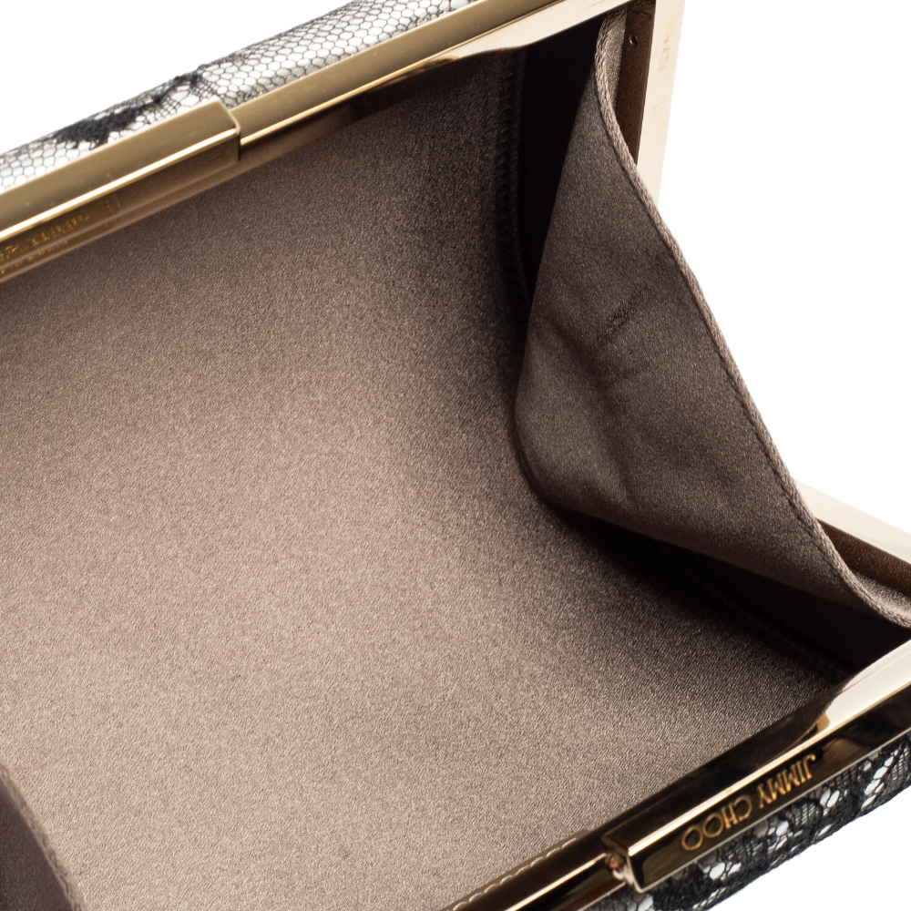 

Jimmy Choo Silver/Black Lace And Leather Box Clutch
