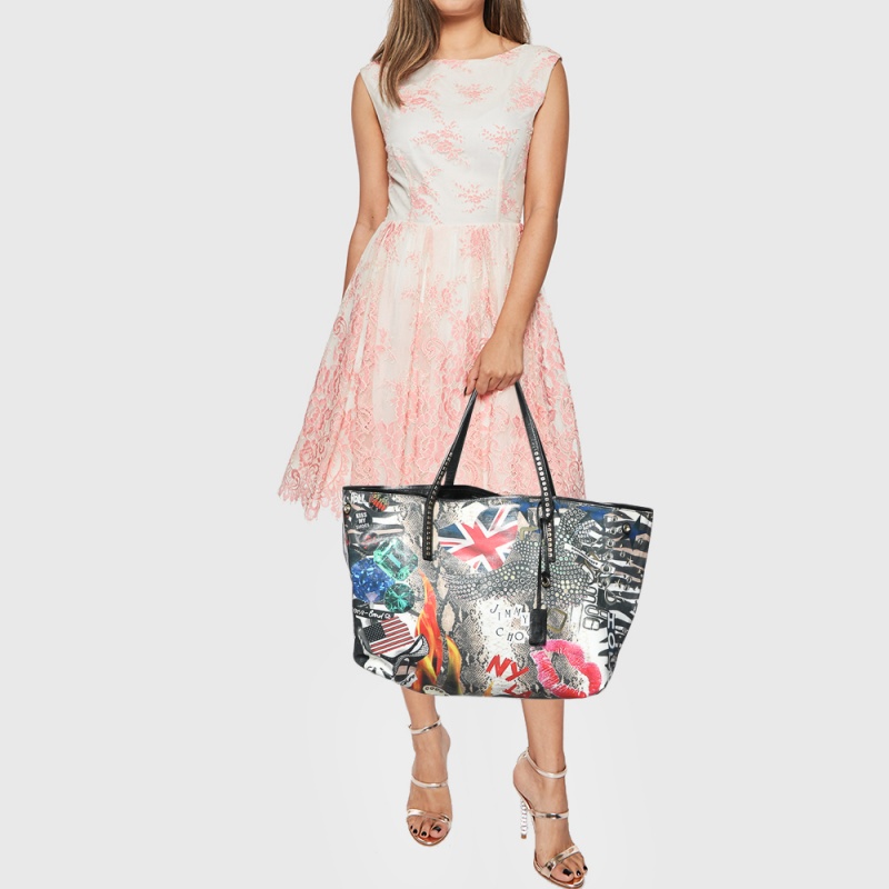 

Jimmy Choo Multicolor Printed Coated Canvas Scarlet Tote