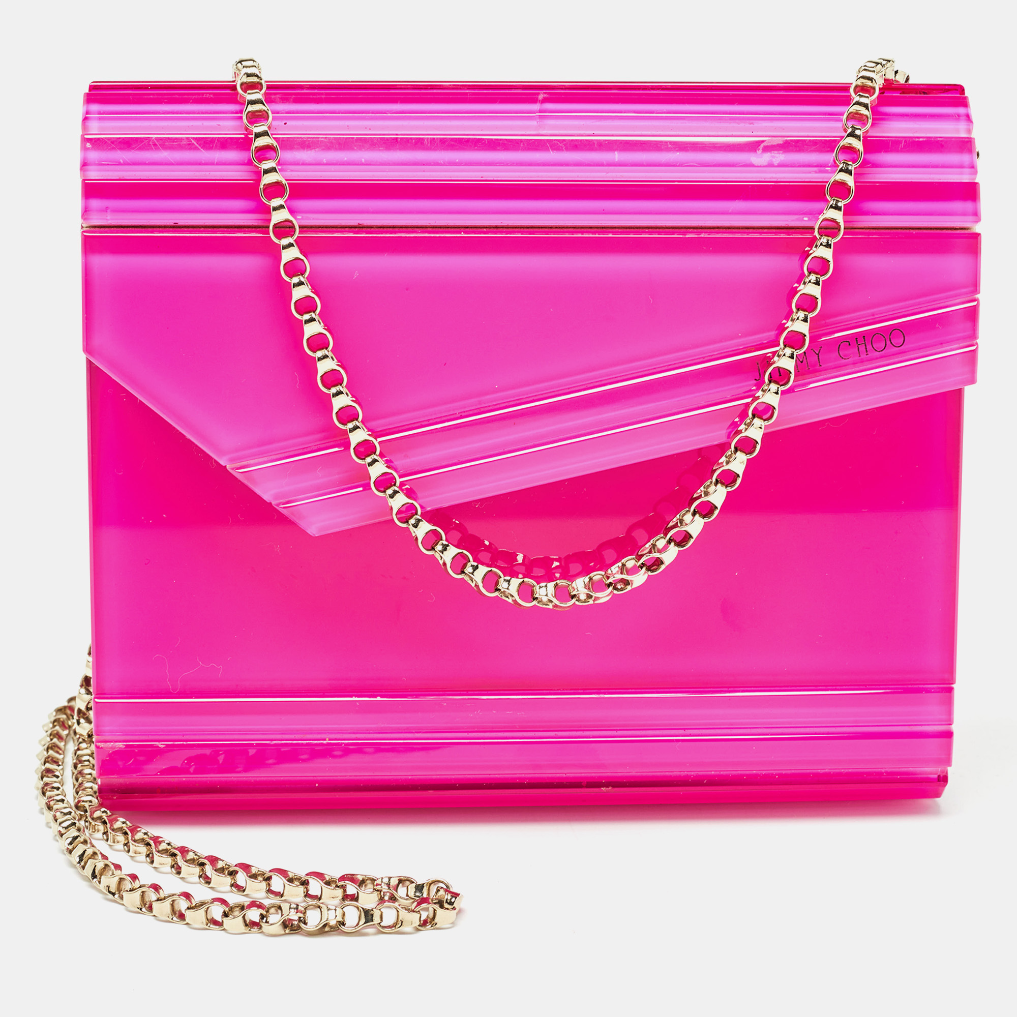 

Jimmy Choo Pink Acrylic and Leather Candy Chain Clutch