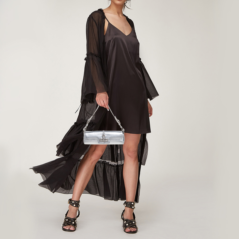 

Jimmy Choo Silver Leather Baguette Bag