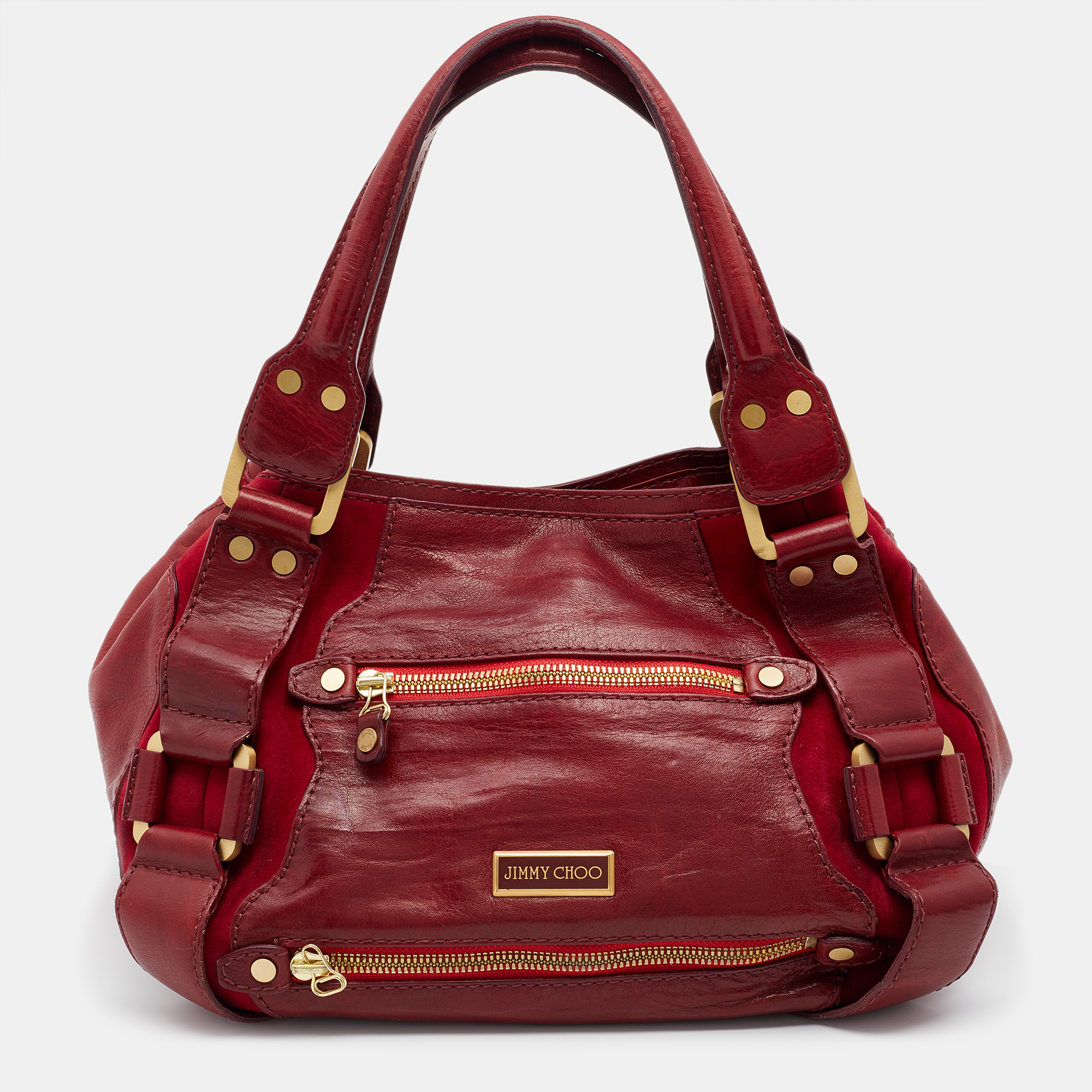 Click to view more detailed imagery on our partner's website Pre-owned Jimmy Choo Red Leather And Suede Mahala Bag