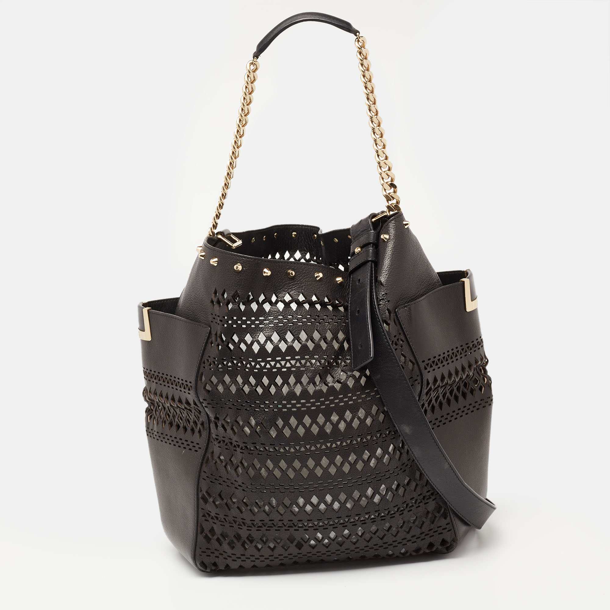 Click to view more detailed imagery on our partner's website Pre-owned Jimmy Choo Black Leather Anna Lasercut Shoulder Bag