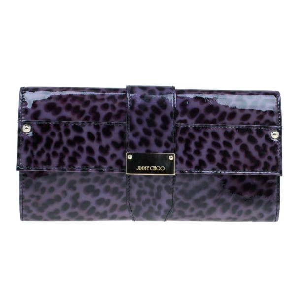 مملوكة مسبقًا Jimmy Choo Purple Leopard Print Patent Animal Uma Clutch