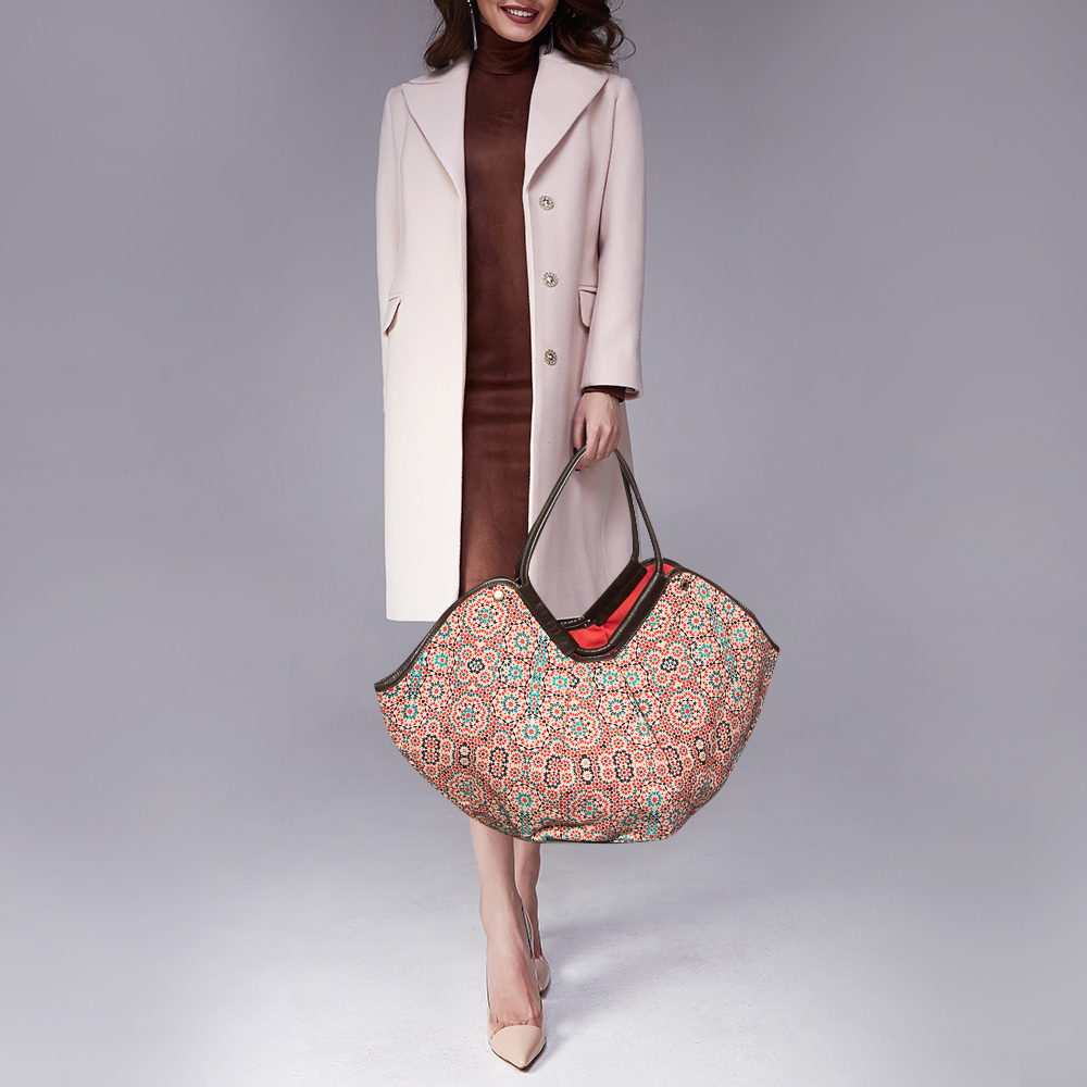 

Jimmy Choo Multicolor Printed Canvas And Leather Trimmed Shopper Tote