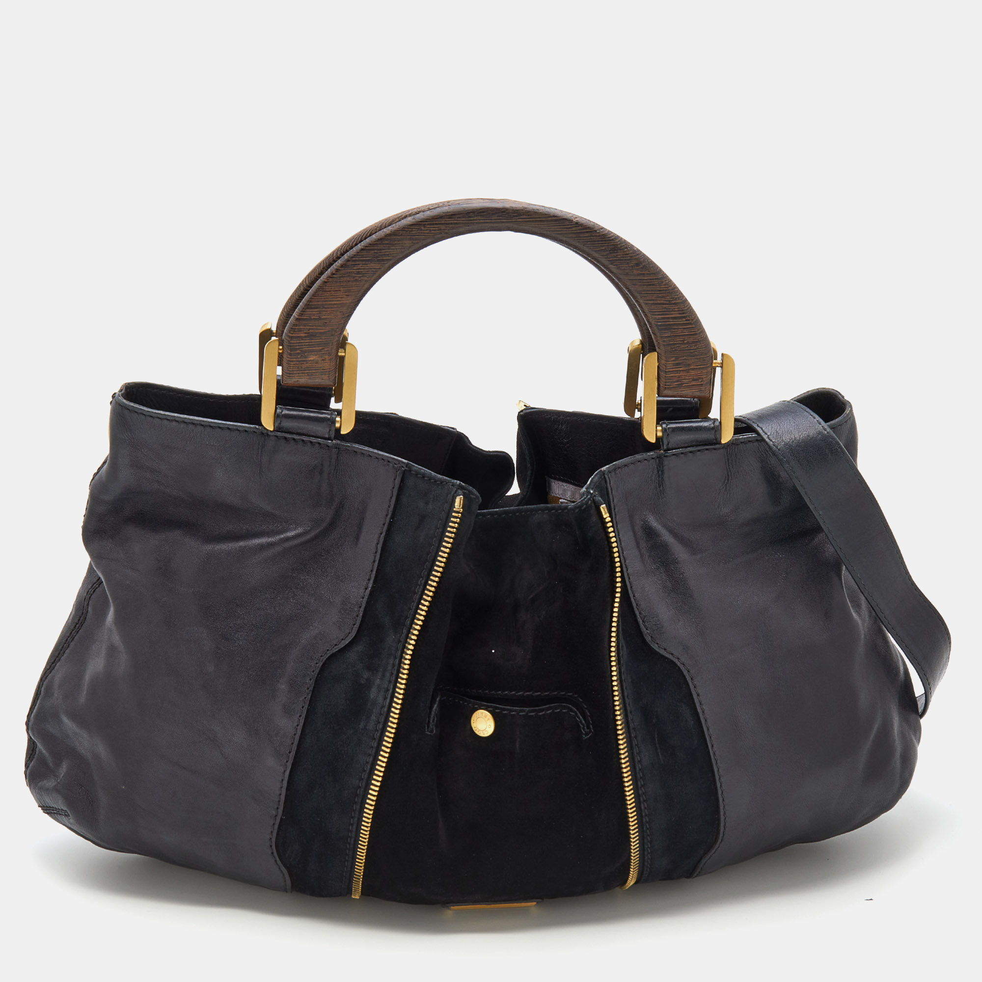 

Jimmy Choo Black Leather and Suede Expandable Maia Hobo