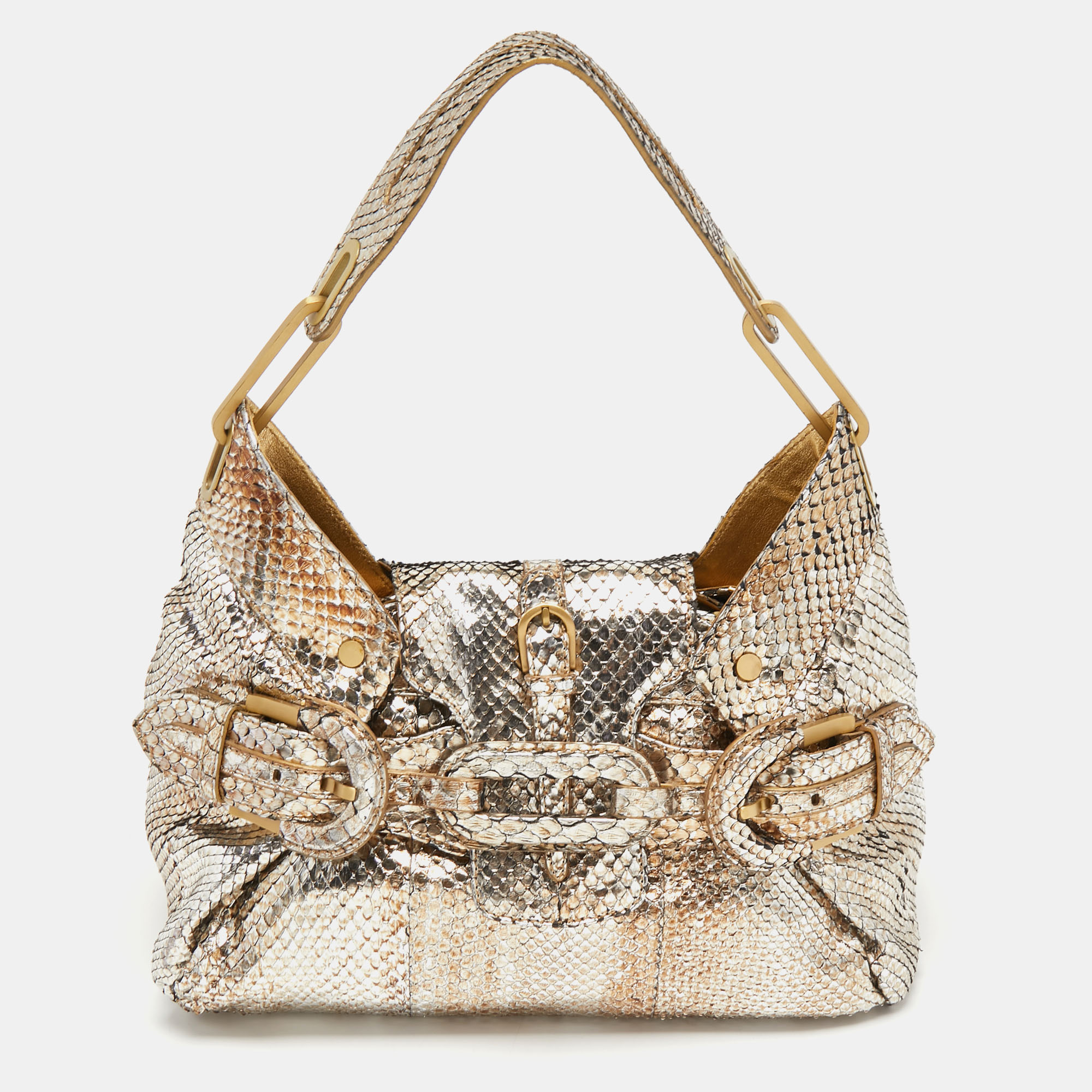 Pre-owned Jimmy Choo Gold/silver Snakeskin Small Tulita Shoulder Bag