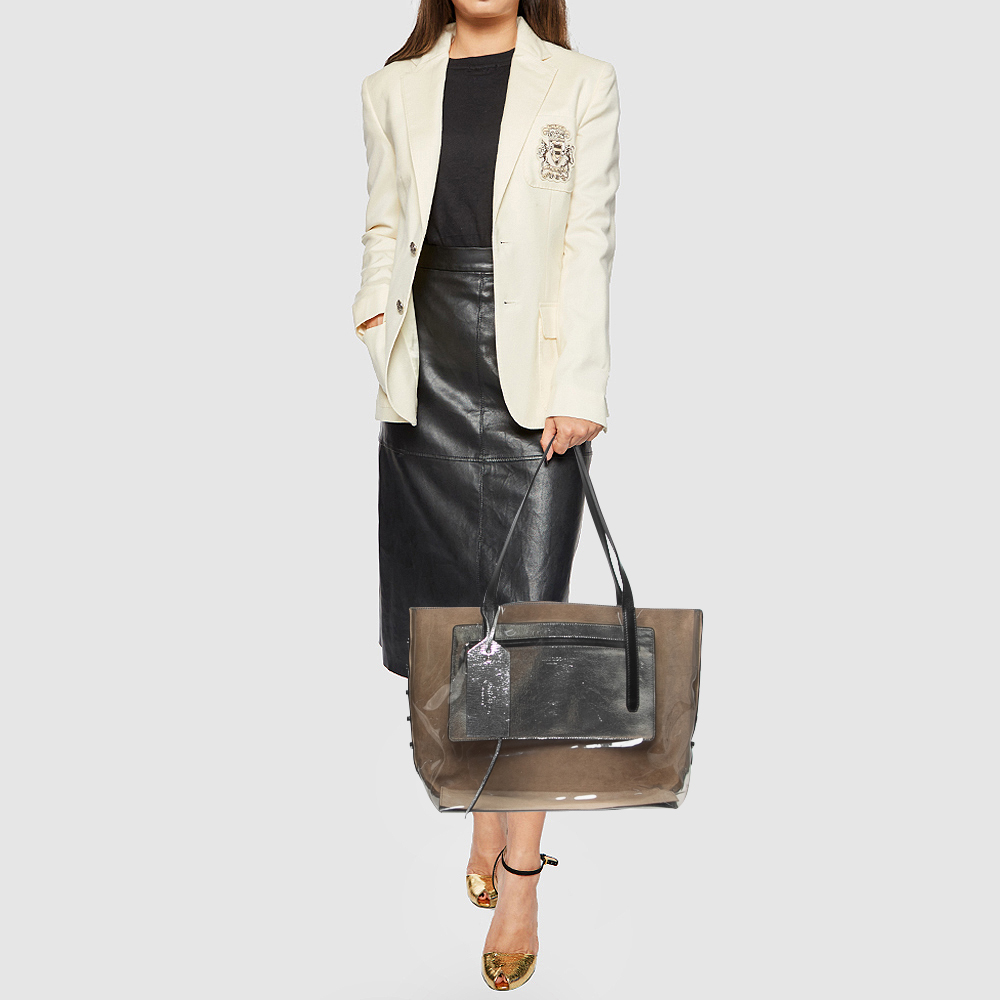 

Jimmy Choo Silver/Clear PVC and Leather Name Tag Tote
