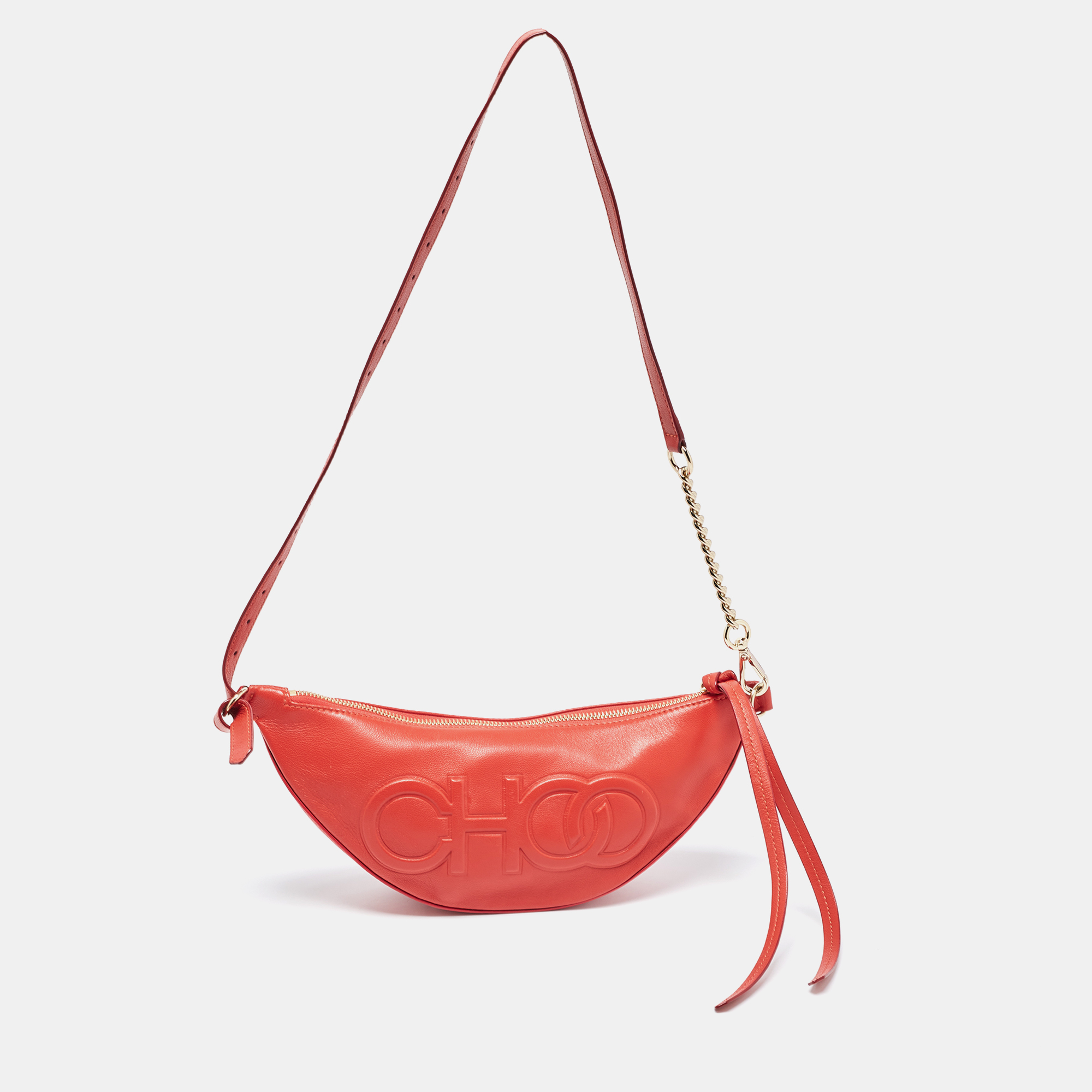 Pre-owned Jimmy Choo Red Leather Half Moon Zip Bag In Orange