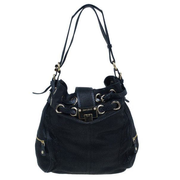 Pre Owned حقيبة جيمي تشو جلد أسود مزخرفة بإبزيم رومانا