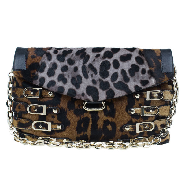 Pre Owned حقيبة جيمي تشو بايكر نقشة الفهد شعرحصان بريكس