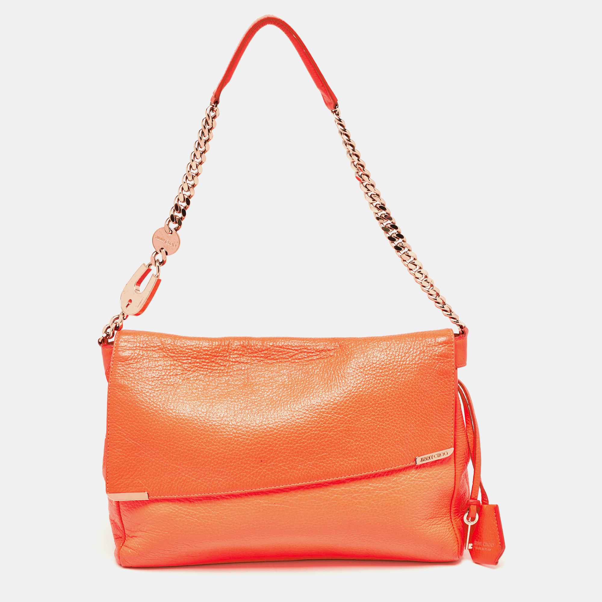 Pre-owned Jimmy Choo Neon Orange Leather Flap Shoulder Bag
