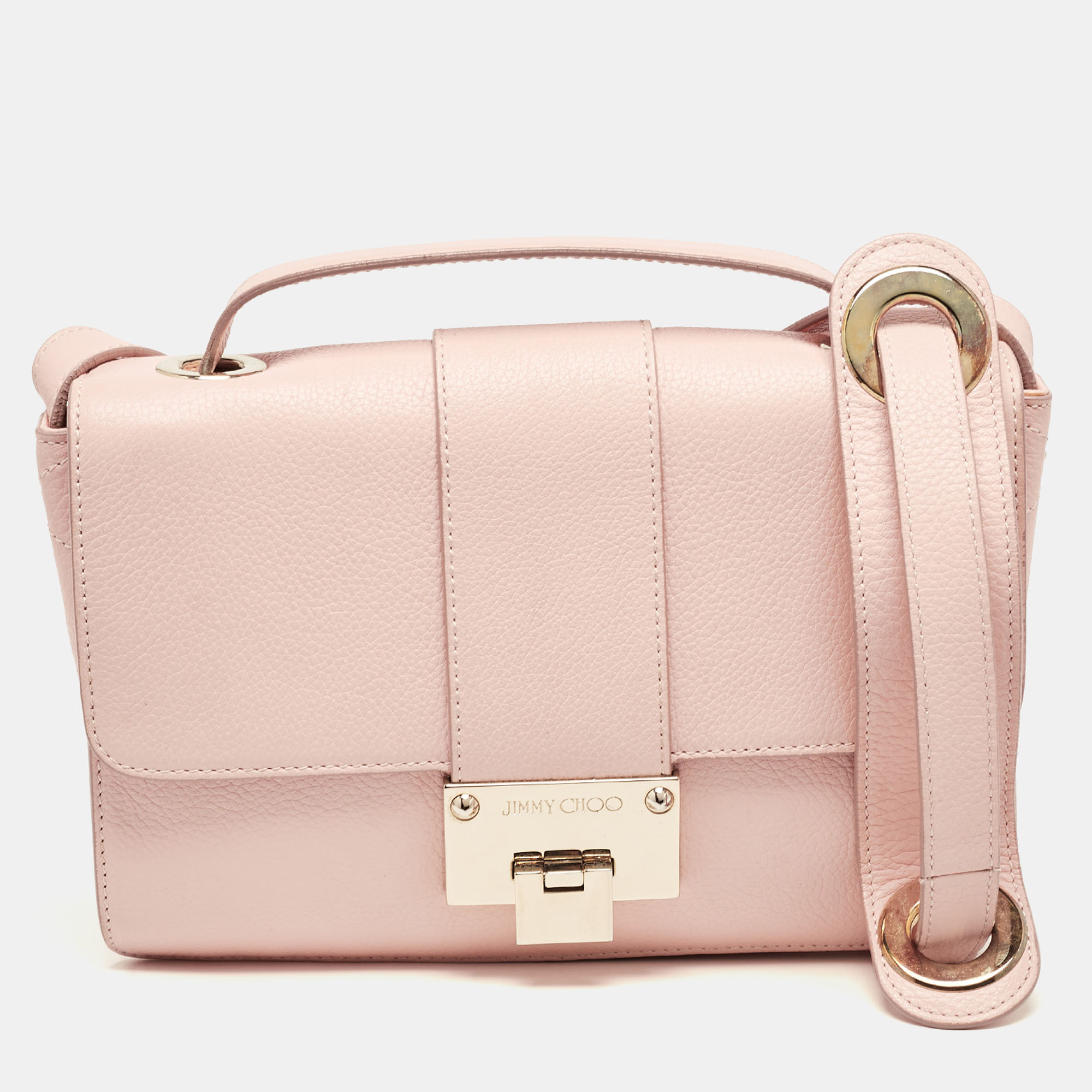 Pre-owned Jimmy Choo Pink Leather Rebel Flap Top Handle Bag